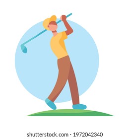 Isolated athlete character icon practicing golf