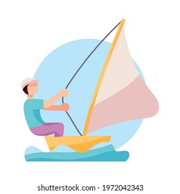 Isolated athlete character icon practicing sailing