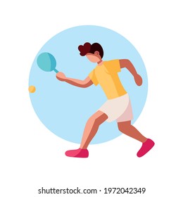 Isolated athlete character icon practicing ping pong