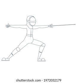 Isolated athlete character practicing fencing