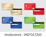 Isolated ATM Cards vector template on grey background. Mock-up set of debit or credit card. Front and Back views. vector illustration.
