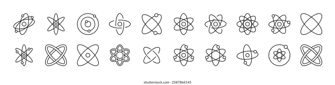 Isolated Atom, Orbit Bundle of Thin Icons. Editable Stroke. Suitable for Web Sites, Books, Cards, Apps 