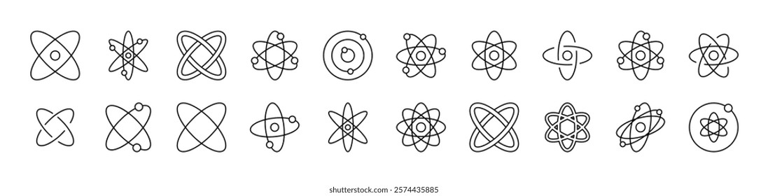 Isolated Atom, Orbit Outline Simple Linear Image Collection. Editable Stroke. Suitable for Web Sites, Books, Cards, Apps