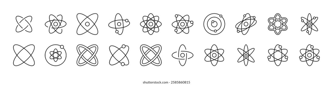 Isolated Atom, Orbit Pack of Thin Icons. Editable Stroke. Suitable for Web Sites, Books, Cards, Apps 