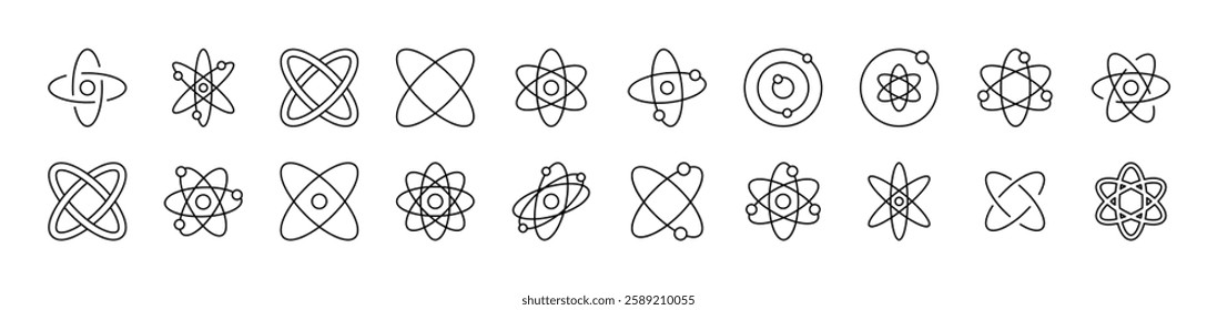 Isolated Atom, Orbit Related Icon Set. Editable Stroke. Suitable for Web Sites, Books, Cards, Apps 