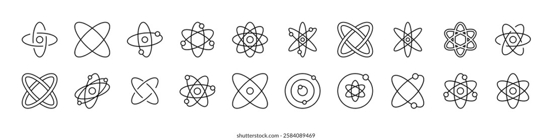 Isolated Atom, Orbit Set of Thin Icons. Editable Stroke. Suitable for Web Sites, Books, Cards, Apps 