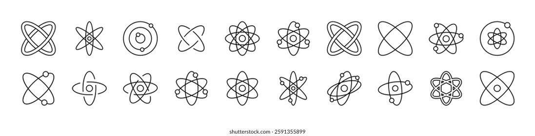 Isolated Atom, Orbit Simple Isolated Line Icons Collection. Editable Stroke. Suitable for Web Sites, Books, Cards, Apps 