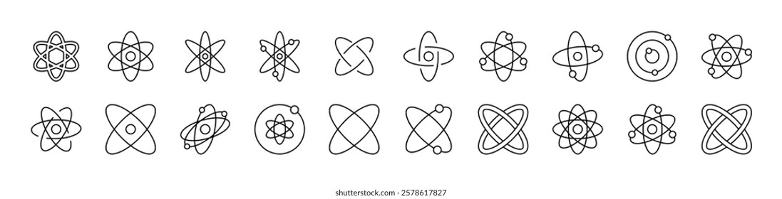 Isolated Atom, Orbit Thin Icons Collection. Editable Stroke. Suitable for Web Sites, Books, Cards, Apps 