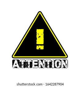 Isolated attention sign and text on a yelllow and black flat triangular vintage background