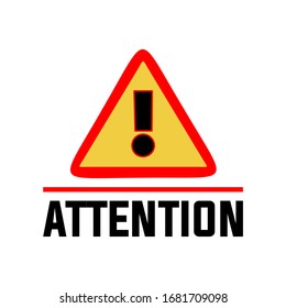 Isolated attention sign and text on red flat triangular vintage background