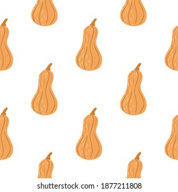 Isolated autumn harvest seamless pattern with orange pumpkin ornament. White background. Perfect for fabric design, textile print, wrapping, cover. Vector illustration