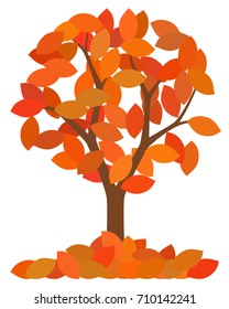 isolated autumn tree with fallen leaves on white background, vector illustration