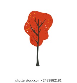 Árbol de otoño aislado en estilo popular. Hojas de naranja. Ilustración vectorial plana. Dibujado a mano. Minimalismo