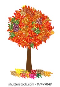 The isolated autumn tree on a white background. A vector abstract illustration