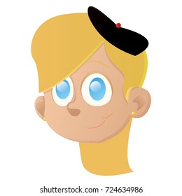 Isolated avatar of a happy french girl with blue eyes on a white background, vector illustration