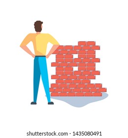 Isolated avatar man and bricks design