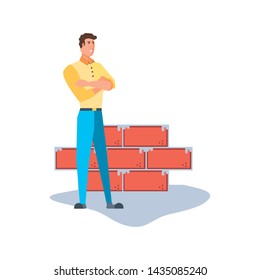 Isolated avatar man and bricks design