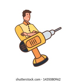 Isolated avatar man and drill design