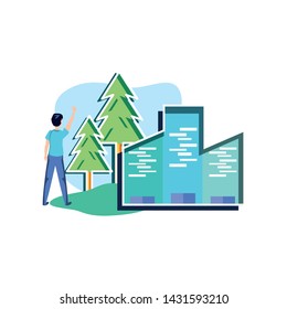 Isolated avatar man and eco city design