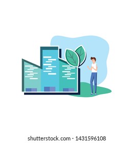 Isolated avatar man and eco city design
