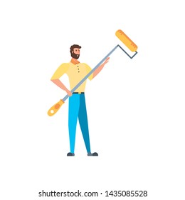 Isolated avatar man and paint roller design