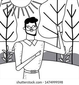 Isolated avatar man in park vector design