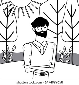 Isolated avatar man in park vector design