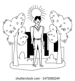Isolated avatar man in park vector design