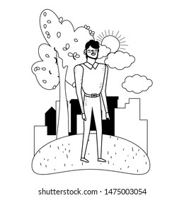Isolated avatar man in park vector design