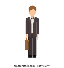 Isolated avatar man and suitcase design