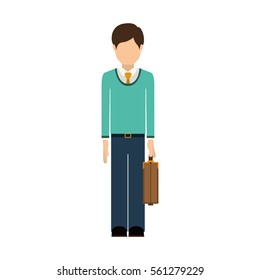Isolated avatar man with suitcase design