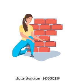 Isolated avatar woman and bricks design