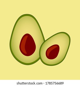 Isolated avocado fruits on yellow background