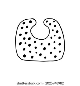 Isolated baby bib on a white background. Baby bib hand drawn in doodle style, protection from drool and dirt. Things for newborns. Vector sketch illustration for print, web, mobile and infographics