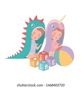 Isolated baby boy and girl design