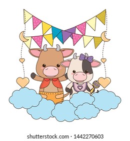 Isolated baby bull and cow design