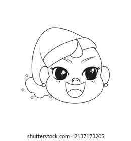 Isolated baby christmas draw borderline cute face vector illustration