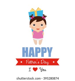 Isolated baby holding a gift and a ribbon with text for father's day celebrations