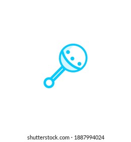Icono de bisonda aislado de bebé rattle contorno el color azul.