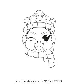 Isolated baby scarf christmas draw borderline cute face vector illustration