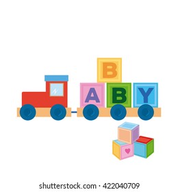 Isolated baby train with some cubes on a white background