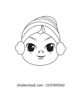 Isolated baby winter christmas draw borderline cute face vector illustration