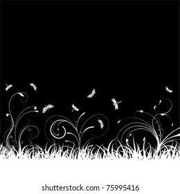 Isolated background with grass and butterfly, element for design, vector illustration