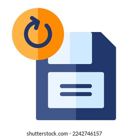 Isolated backup symbol in flat icon on white background. Floppy disk, storage, disk drive, save