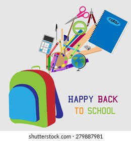 Isolated bag and school supplies. Vector illustration