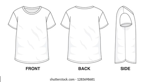 Isolated Baggy Loose t-shirt object of clothes and fashion stylish wear fill in blank shirt. Regular Tee Crew Neck Sleeves Illustration Vector Template. Front, back and side view