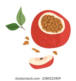 Isolated baked apple stuffed with muesli in flat style on white background. Sweet dessert or breakfast. Design for decoration bakery or menu cafe. Vector illustration