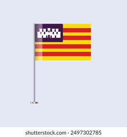 Isolated Balearic Islands Table Flag on Pole, Balearic Flag Vector Design for Print and Web