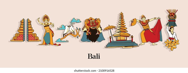 Isolated balinese Illustration. Hand drawn Indonesian cultures