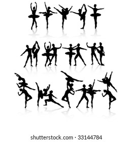 Isolated ballet dancers set in different poses